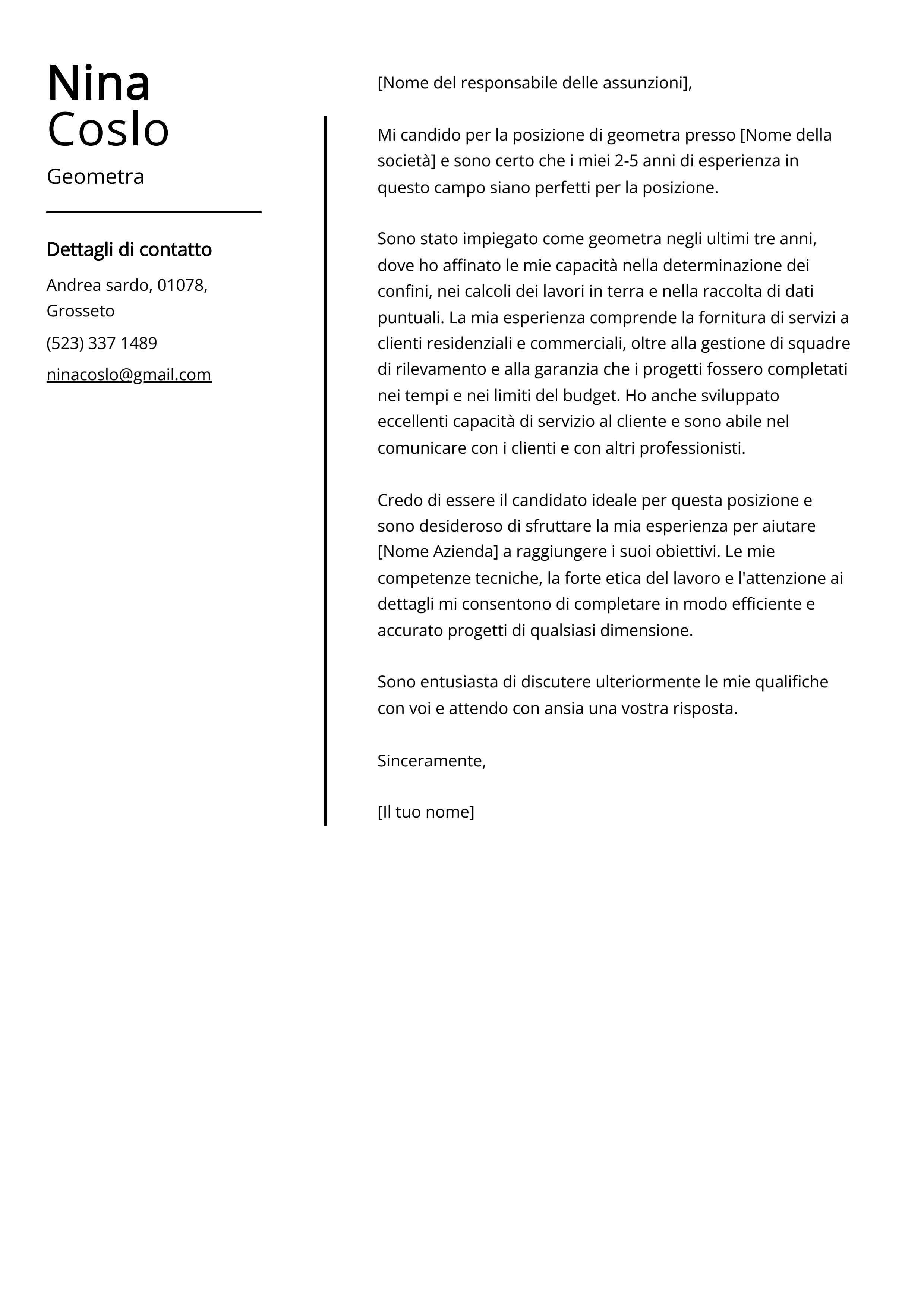 Esempio di lettera di presentazione del Geometra