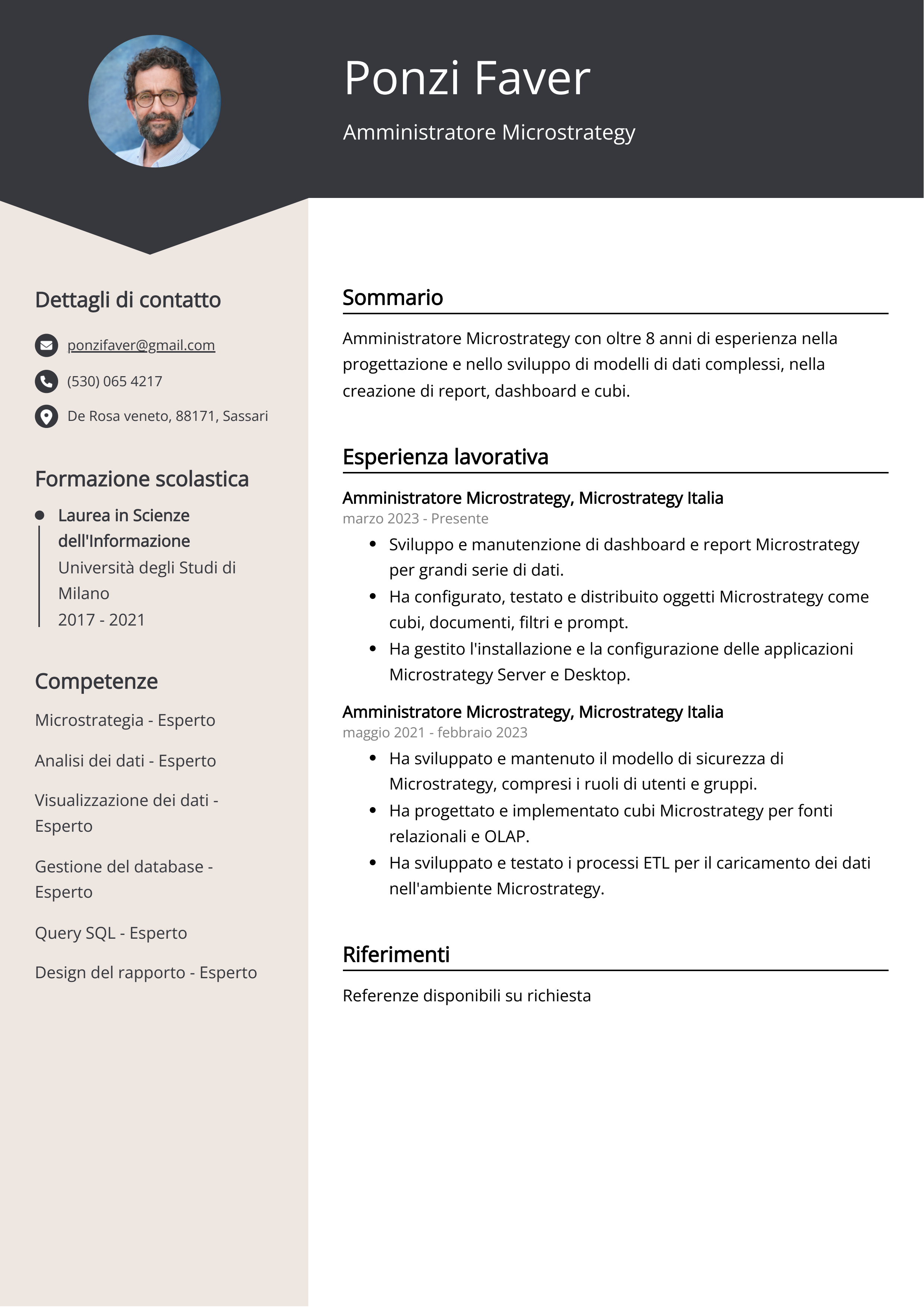 Amministratore Microstrategy Esempio di curriculum