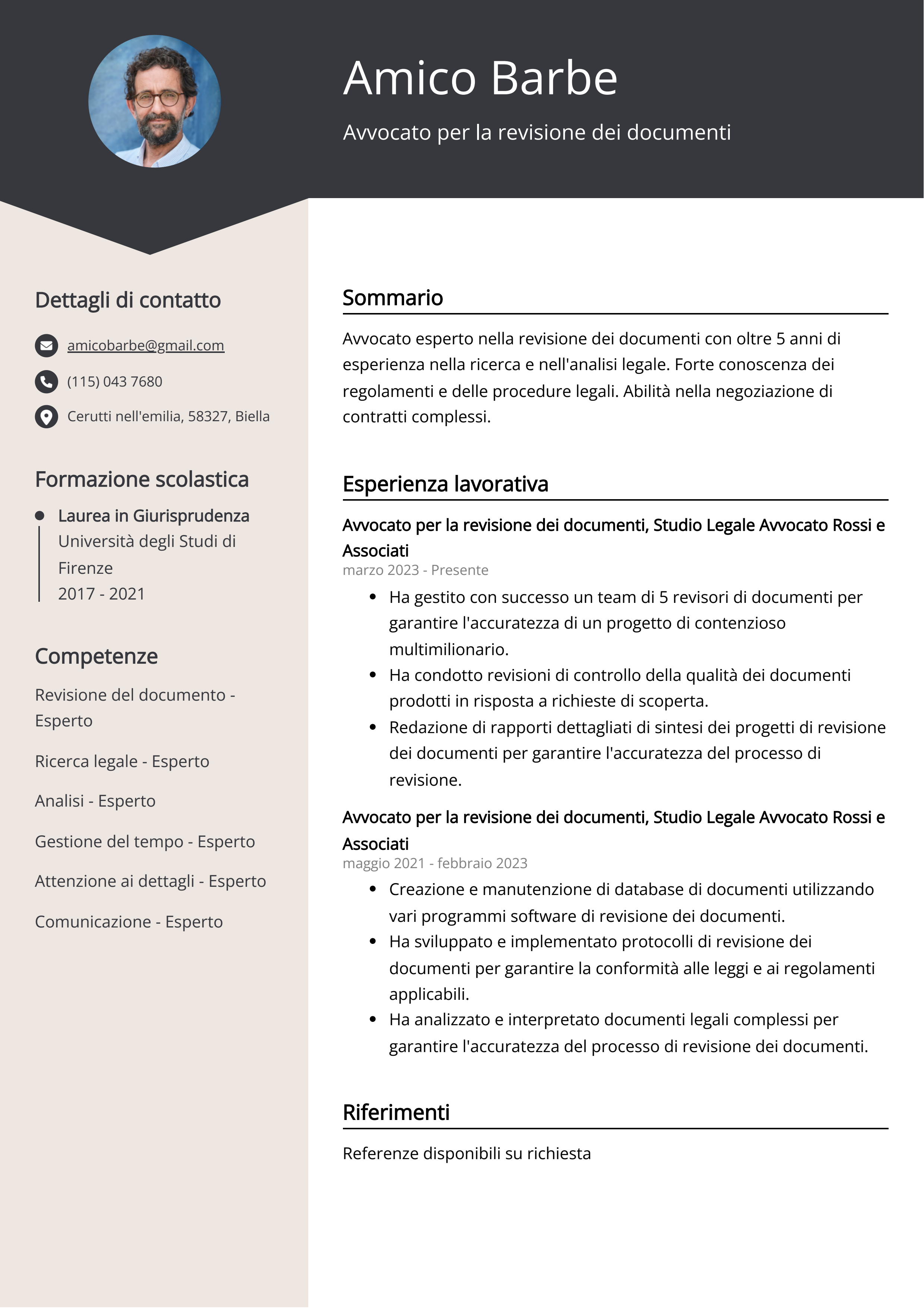 Avvocato per la revisione dei documenti Esempio di curriculum vitae