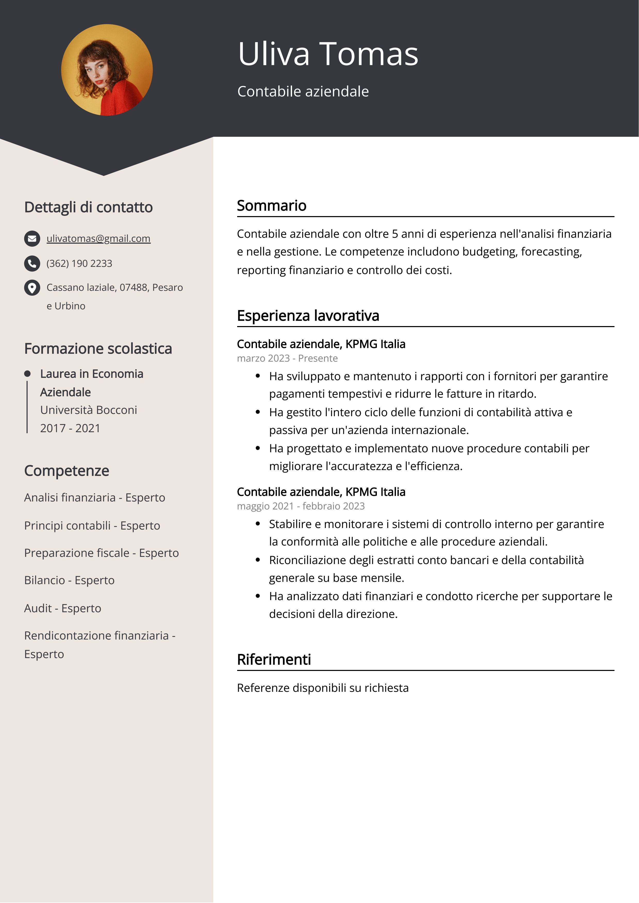 Esempio di curriculum del Contabile aziendale