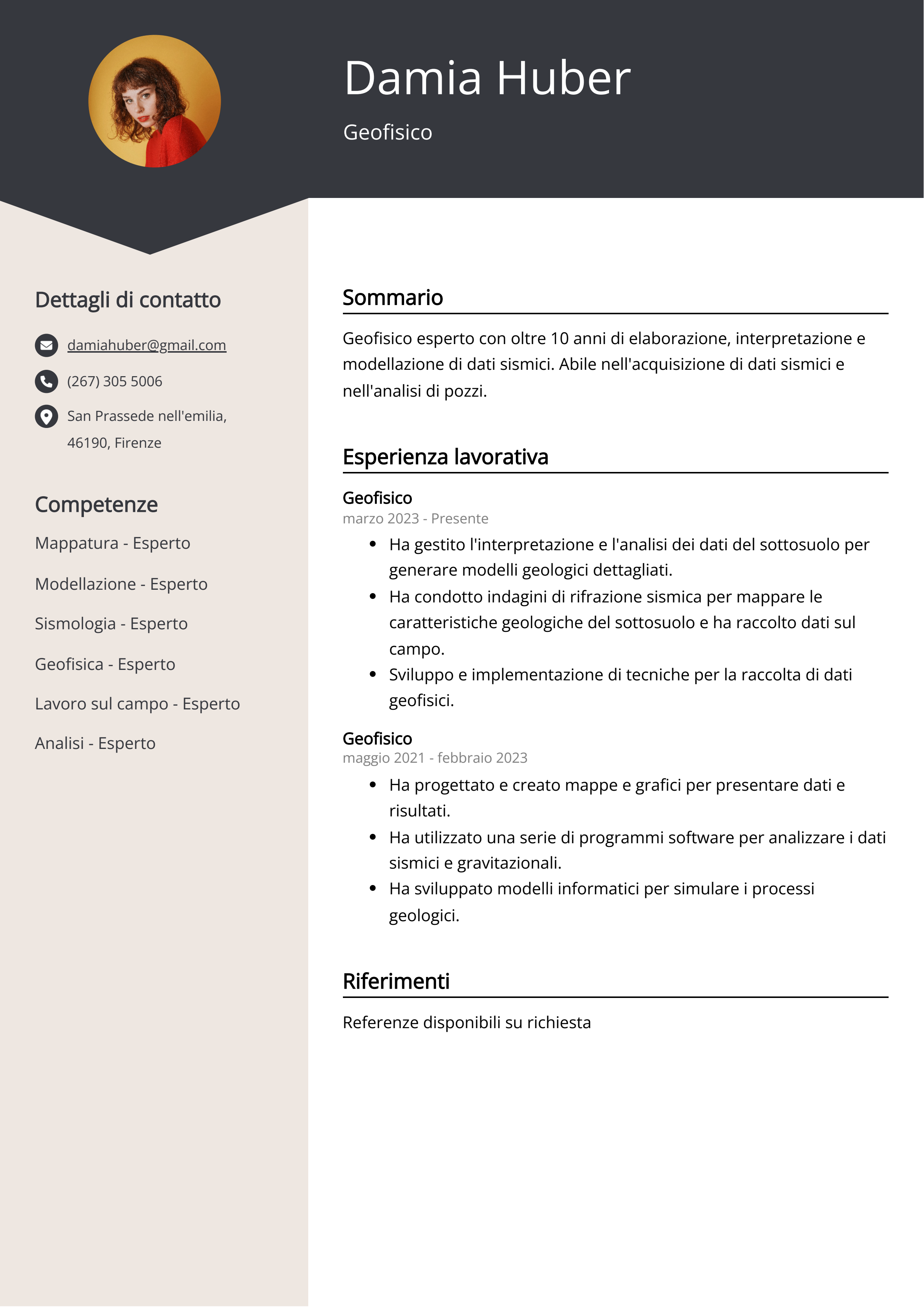 Esempio di curriculum geofisico