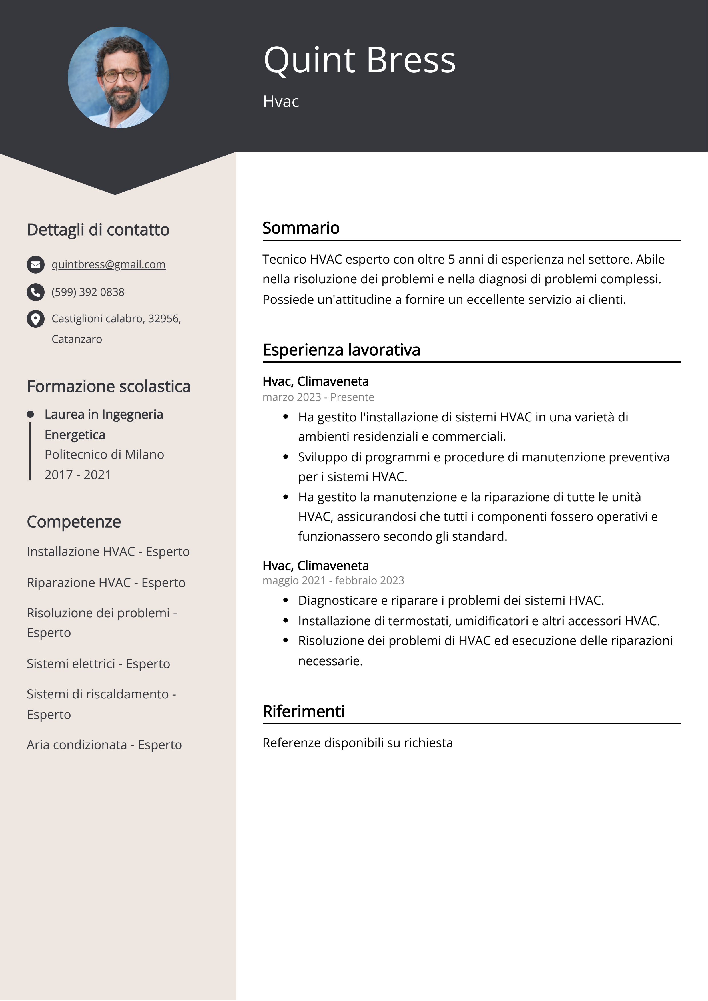 Esempio di curriculum Hvac