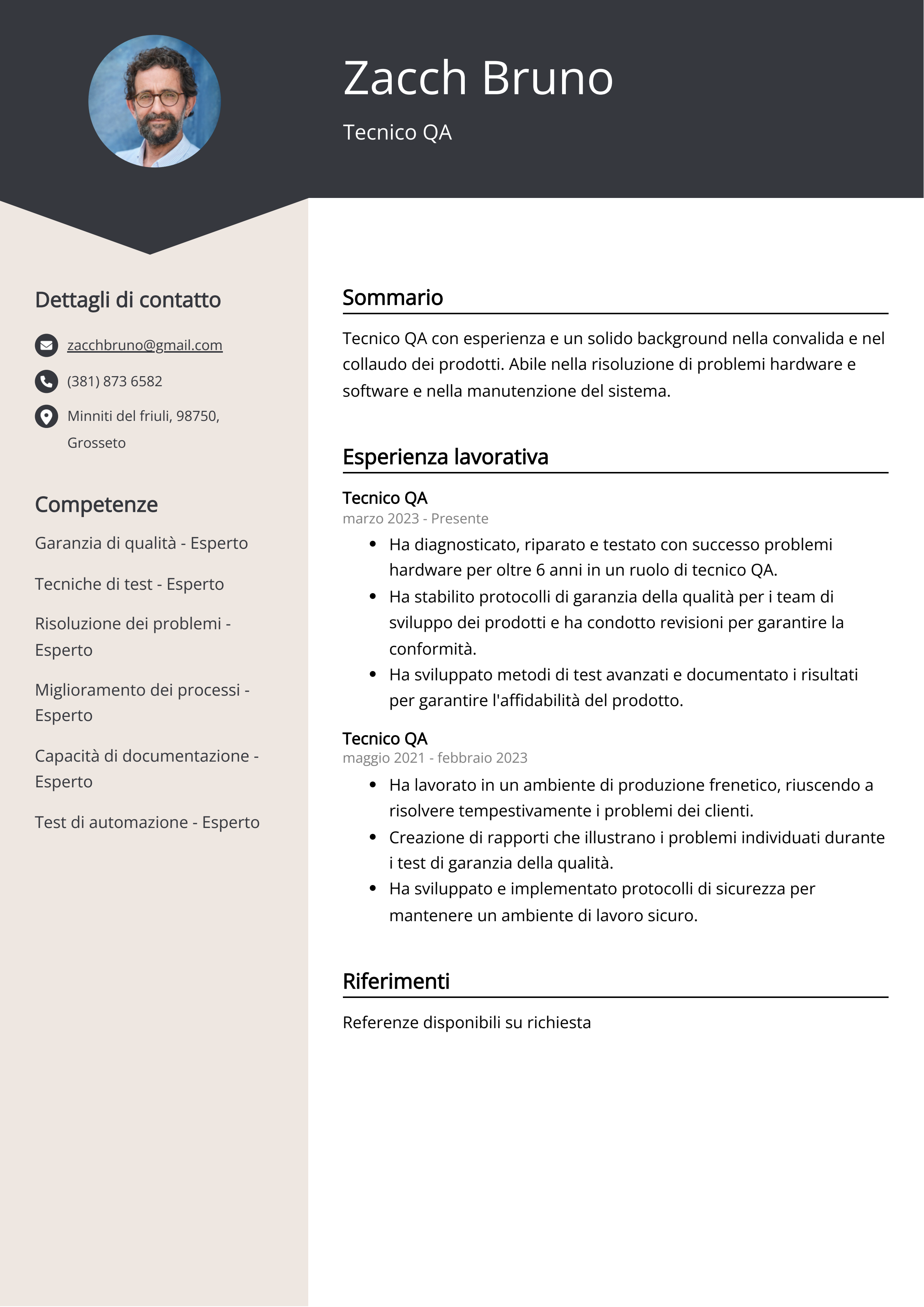 Esempio di curriculum tecnico QA