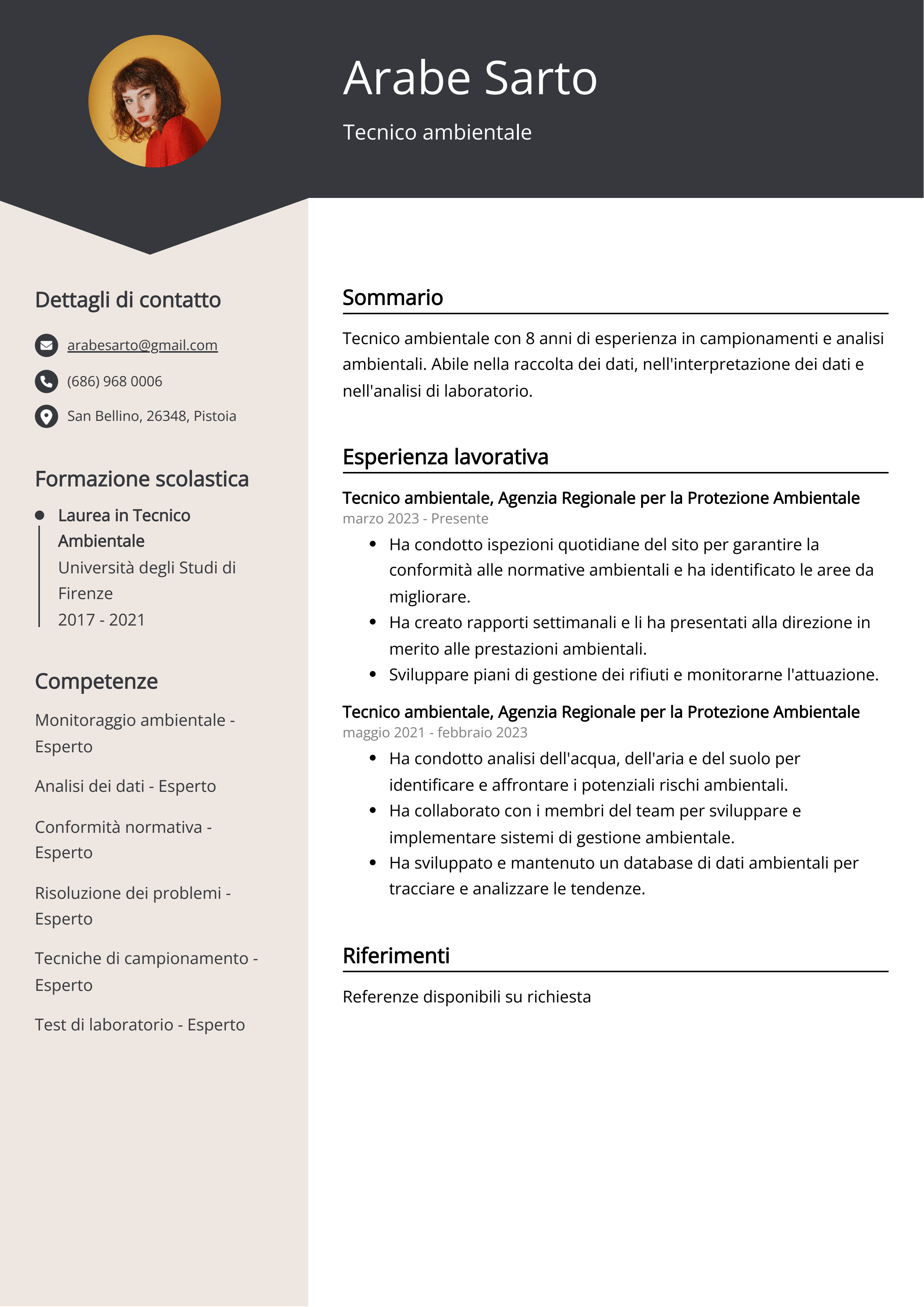 Esempio di curriculum per tecnico ambientale