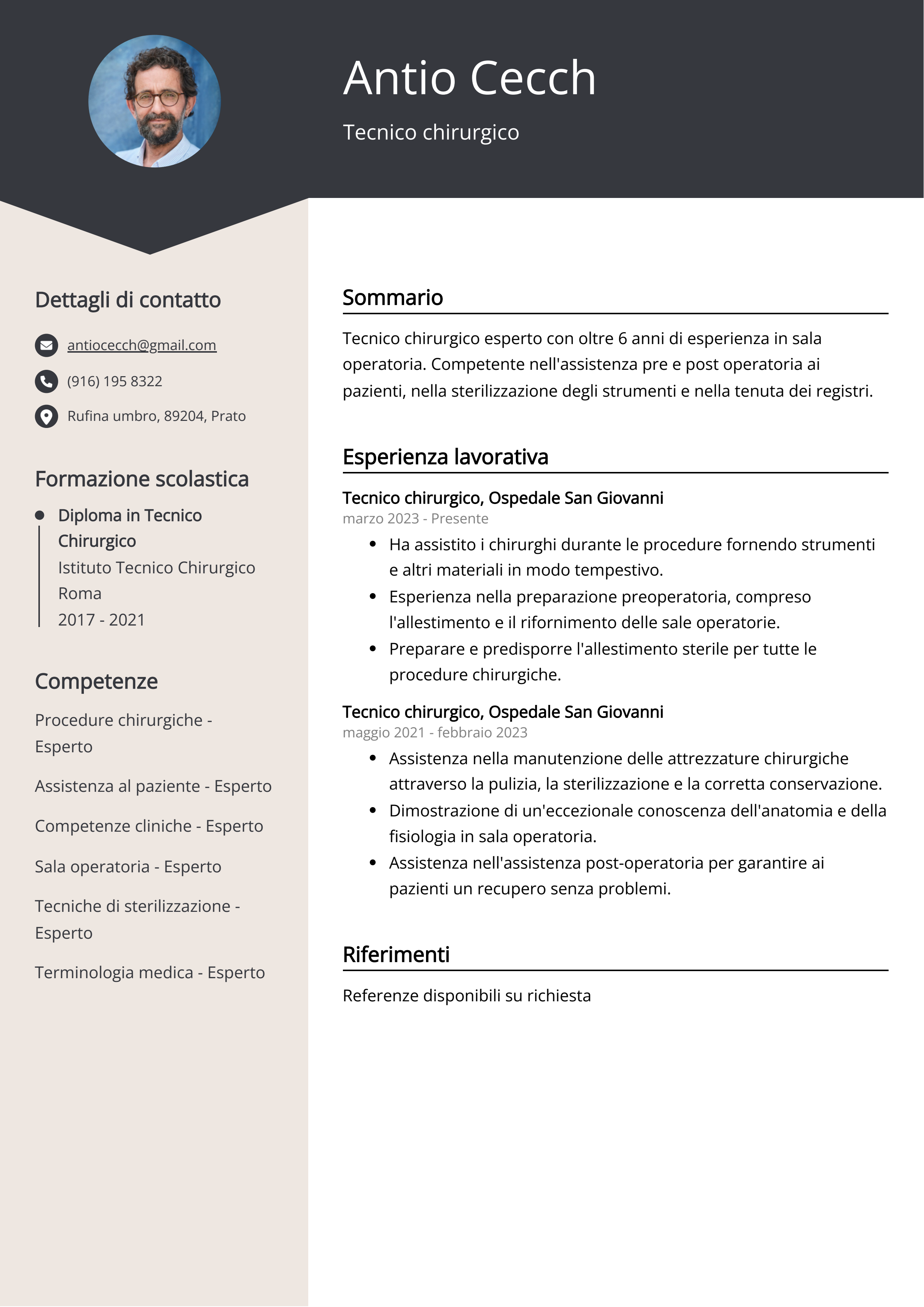 Esempio di curriculum per tecnico chirurgico