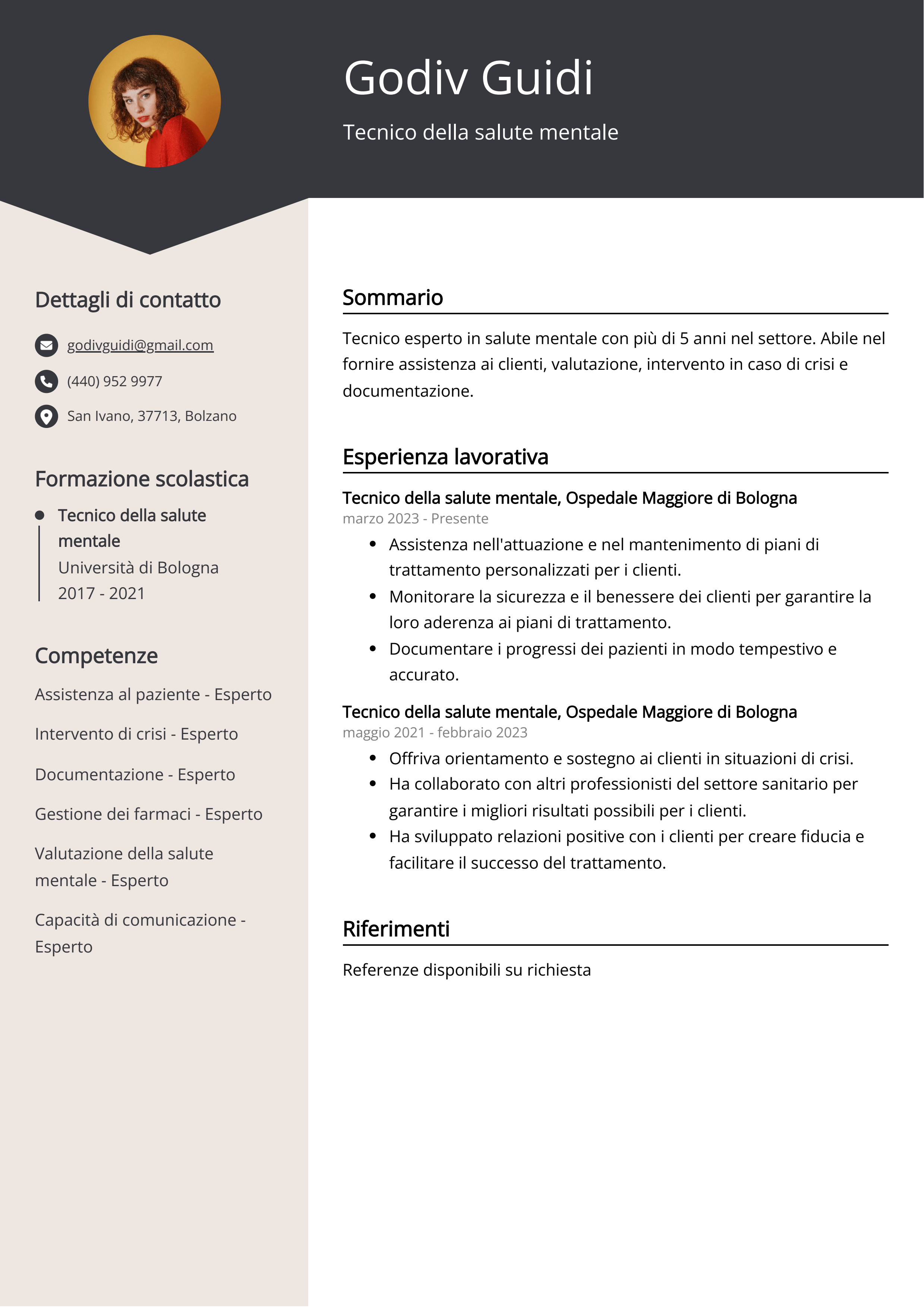 Tecnico della salute mentale Esempio di curriculum