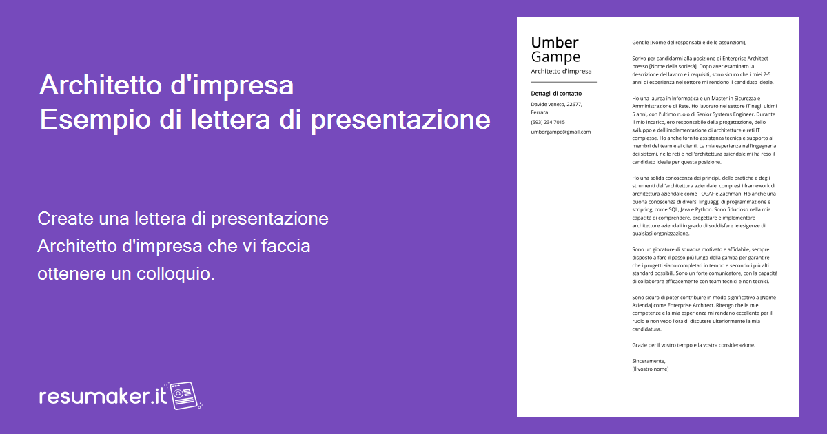 Lettera Esempio di lettera di presentazione per 2025 Architetto d'impresa