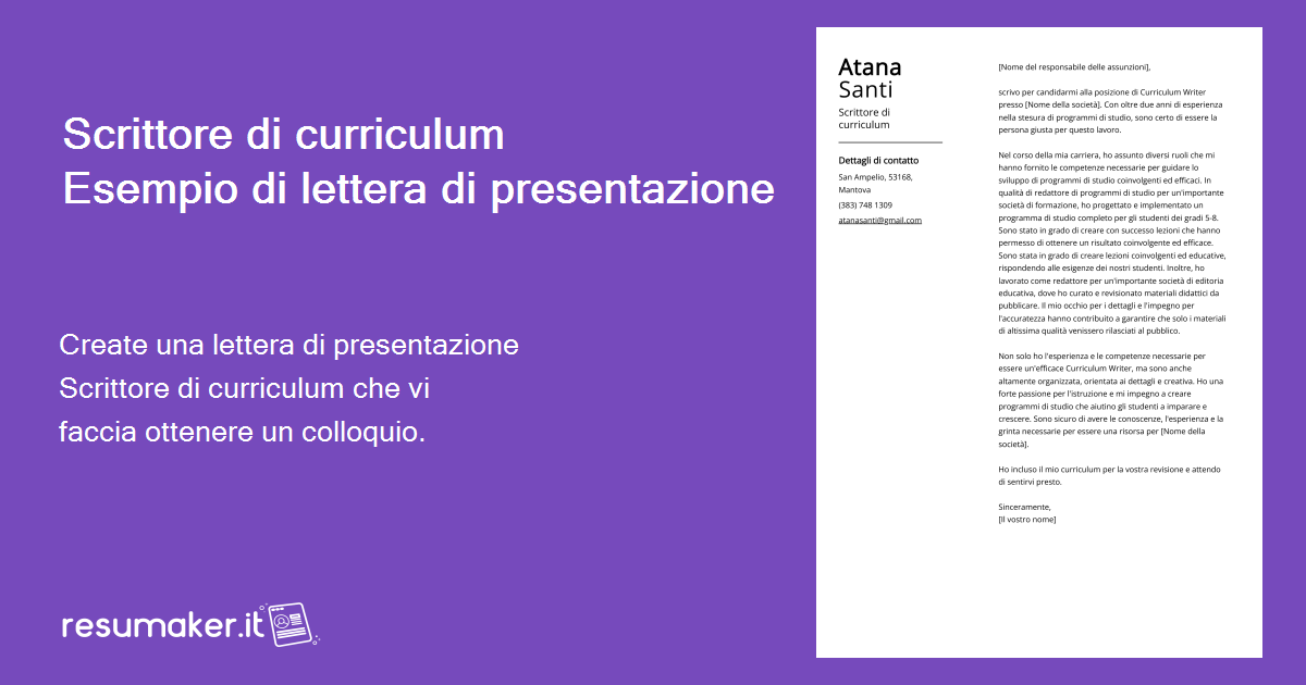 Esempio di lettera di presentazione per 2024 Scrittore di curriculum