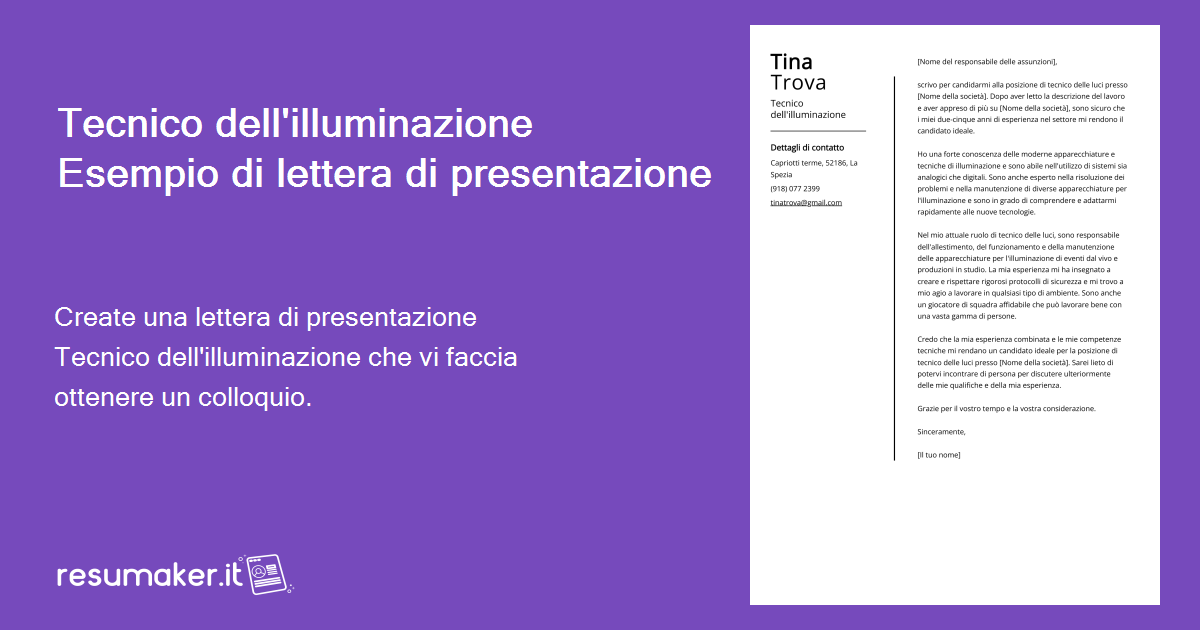 Lettera di presentazione Tecnico dell'illuminazione: Descrizione del ...