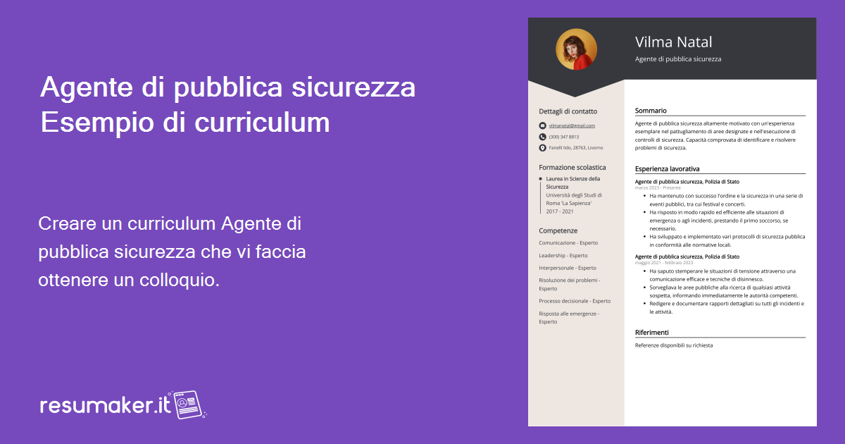 Esempi di curriculum Agente di pubblica sicurezza (modello e 20