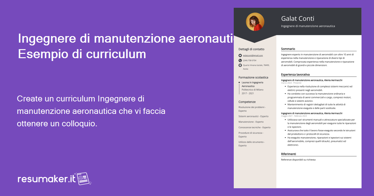 Esempio di curriculum per ingegnere di manutenzione aeronautica