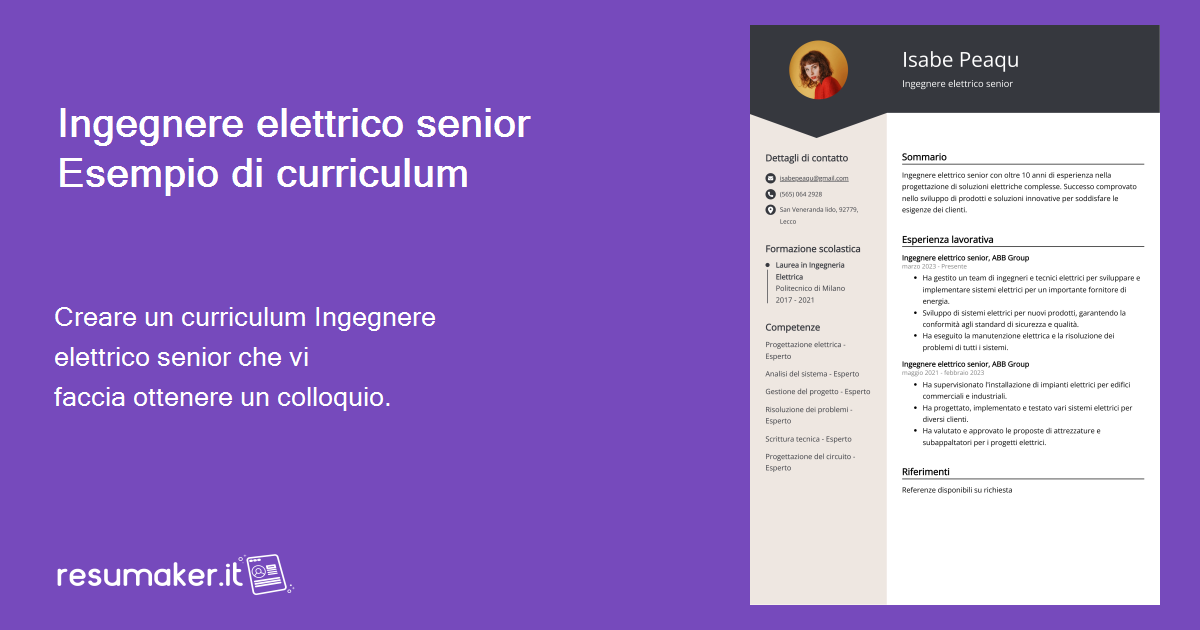 Esempi Di Curriculum Ingegnere Elettrico Senior Modello E